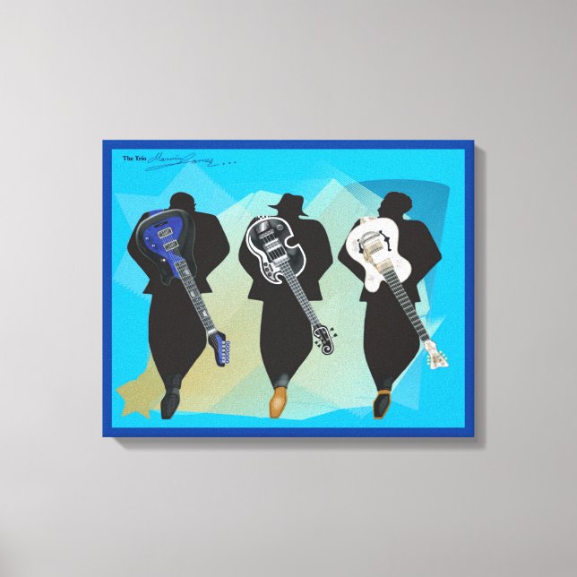 The Trio-Stretched Canvas Print-Blue Background Print (Front)
