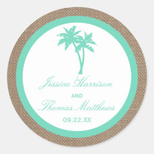 The Tropical Palm Tree Beach Wedding Collection Classic Round Sticker