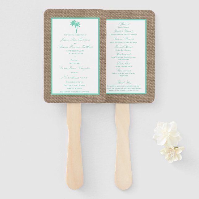 The Tropical Palm Tree Beach Wedding Collection Hand Fan (Front and Back)