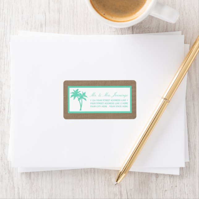 The Tropical Palm Tree Beach Wedding Collection Label (Insitu)