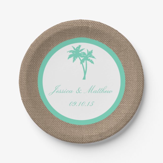 The Tropical Palm Tree Beach Wedding Collection Paper Plate (Front)