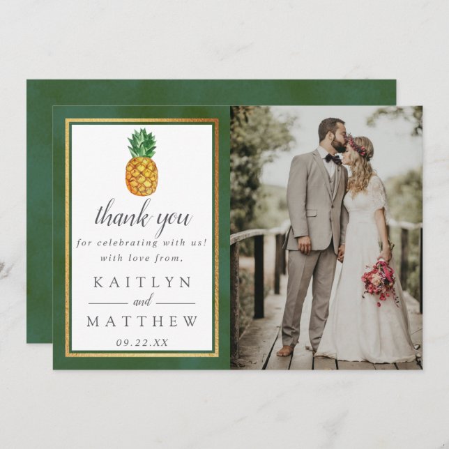 The Tropical Pineapple Wedding Collection Photo Thank You Card (Front/Back)