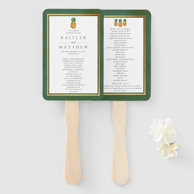 The Tropical Pineapple Wedding Collection Program Hand Fan (Front and Back)