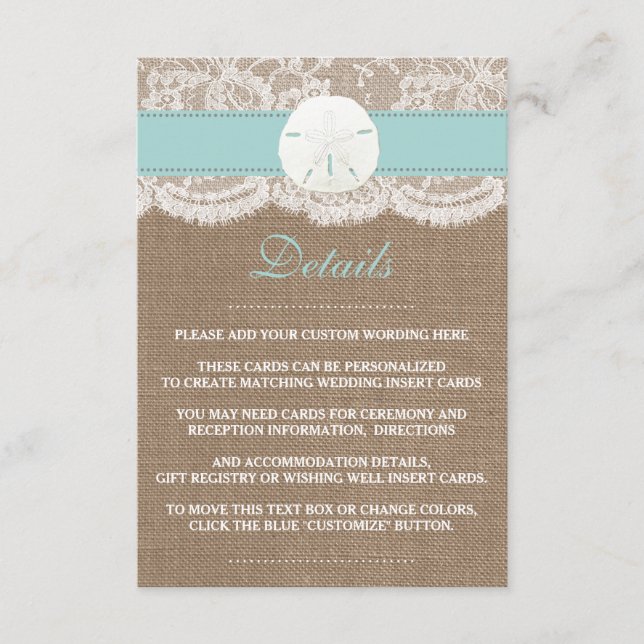 The Turquoise Sand Dollar Beach Wedding Collection Enclosure Card (Front)