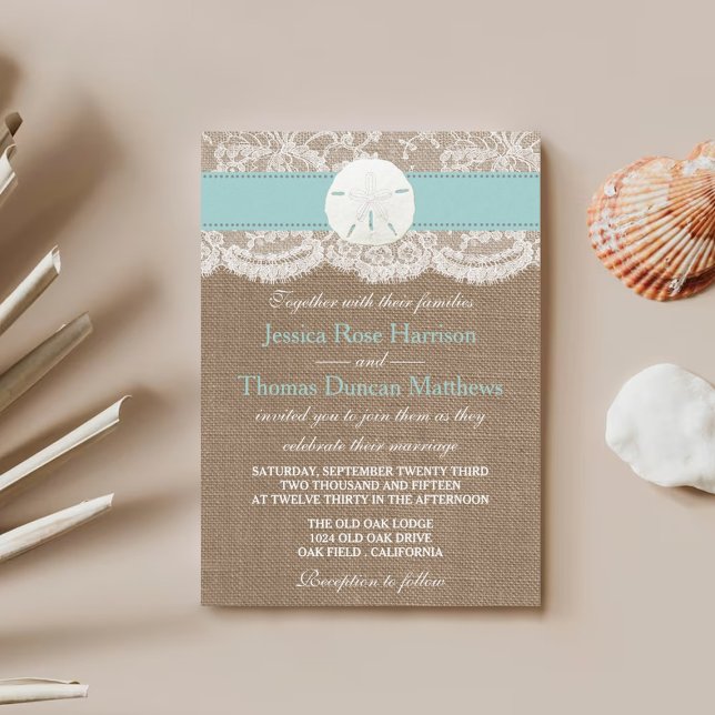 The Turquoise Sand Dollar Beach Wedding Collection Invitation (Creator Uploaded)