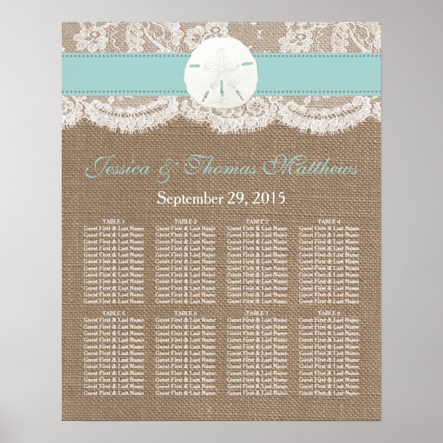 The Turquoise Sand Dollar Beach Wedding Collection Poster (Front)
