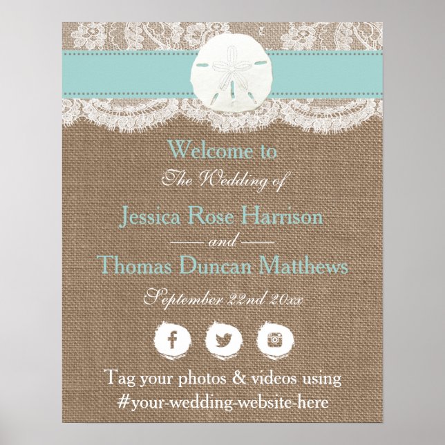 The Turquoise Sand Dollar Beach Wedding Collection Poster (Front)