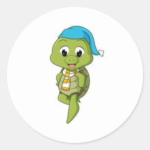 the turtle with the hat and scarf is ready for win classic round sticker