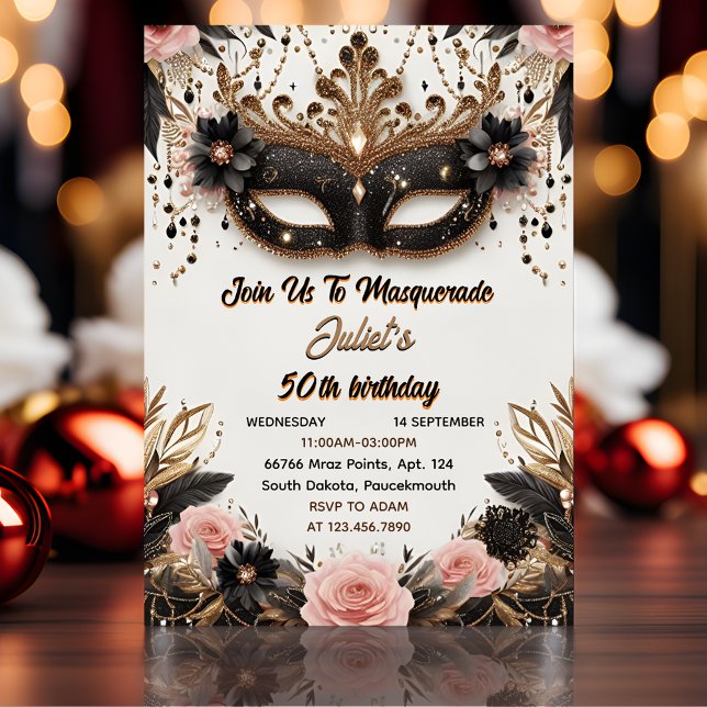 The Tutu Black Gold Chic Masquerade 50th Birthday Invitation (Creator Uploaded)