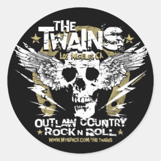 The TWAINS Skull n' Horseshoe sticker! Classic Round Sticker