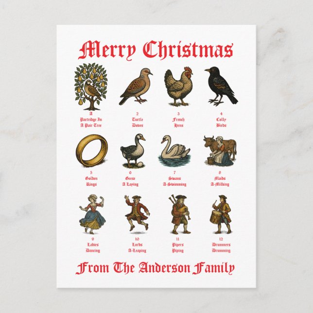 The Twelve Days Of Christmas Holiday Postcard (Front)