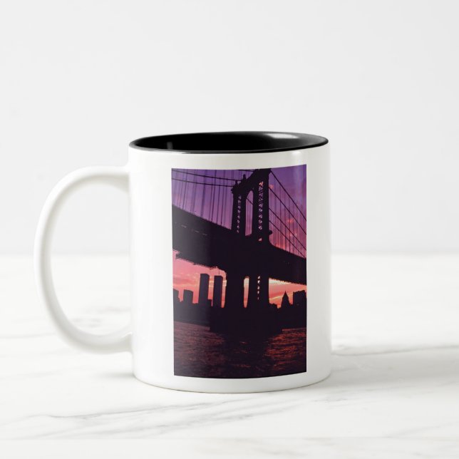 The Twin Towers And A Manhattan Bridge Tower At Su Two-Tone Coffee Mug (Left)