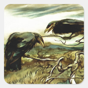 The Two Crows or Twa Corbies Makin A Mane Square Sticker
