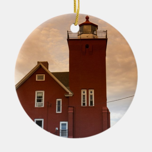 The Two Harbours Lighthouse overlooking Agate Bay Ceramic Tree Decoration (Front)