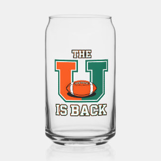 The U Is Back Orange and Green College Football Fa Can Glass