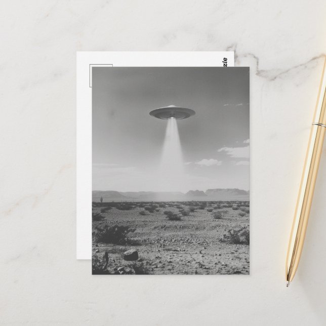 The UFO in the Desert Black and White Postcard (Front/Back In Situ)