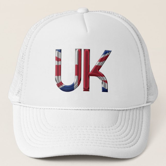 The UK Union Jack British Flag Typography Elegant Trucker Hat (Front)