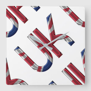 The UK Union Jack British Flag Typography Pattern Square Wall Clock