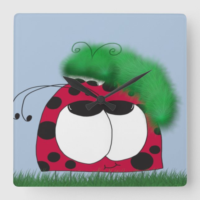 The Uncommon Friends Ladybug and Caterpillar Square Wall Clock (Front)