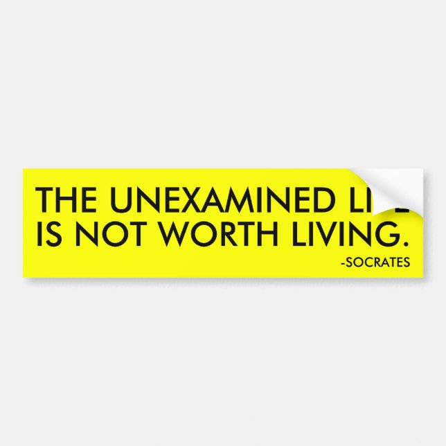 THE UNEXAMINED LIFE IS NOT WORTH LIVING. BUMPER STICKER (Front)