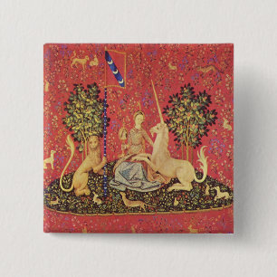 The Unicorn and Maiden Mediaeval Tapestry Image 15 Cm Square Badge