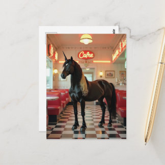 The unicorn in a diner with Spaghetti mane Postcard