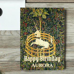 The Unicorn in Captivity Fantasy Mediaeval Birthda Holiday Card