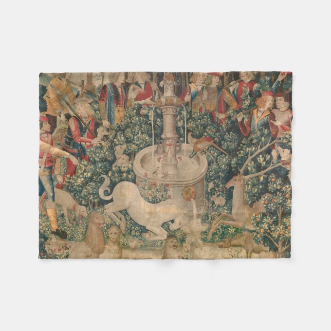 The Unicorn is Found, Mediaeval Tapestry Fleece Blanket (Front (Horizontal))
