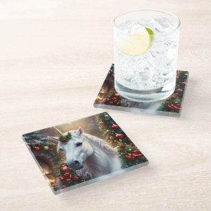 “The Unicorn of Noel” Glass Coaster