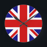 The Union Jack Flag Round Clock<br><div class="desc">The Union Jack Flag of the UK - United Kingdom, which is in Britain. The Union Jack flag symbolises the unity between England, Scotland and Ireland. The colours of the union jack flag are red, blue, white. This design is also available on many other products for you to choose from....</div>