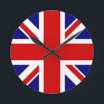 The Union Jack Flag Round Clock<br><div class="desc">The Union Jack Flag of the UK - United Kingdom, which is in Britain. The Union Jack flag symbolises the unity between England, Scotland and Ireland. The colours of the union jack flag are red, blue, white. This design is also available on many other products for you to choose from....</div>