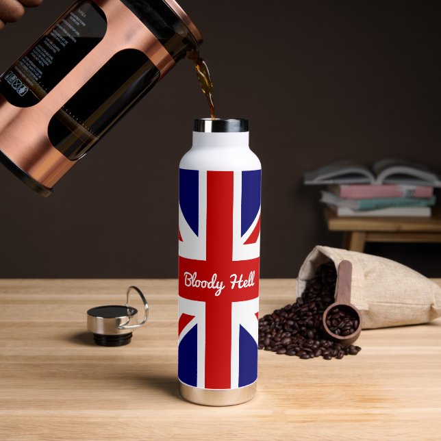 The Union Jack Flag with Funny Quote Water Bottle (Coffee)
