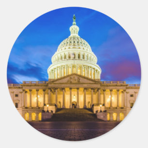 The United States Capitol at blue hour Classic Round Sticker