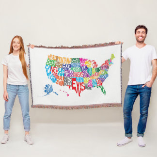 The United States in Names Throw Blanket