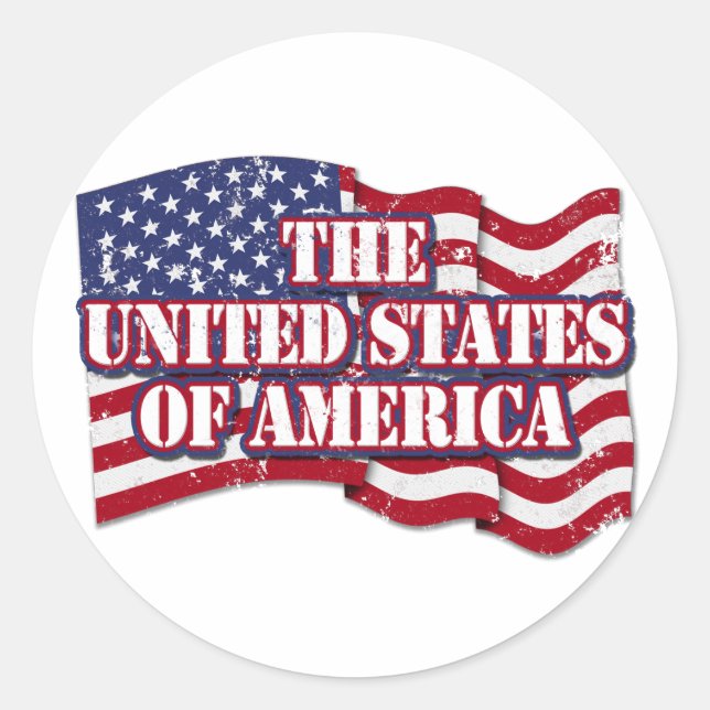 The United States of America with flag distressed Classic Round Sticker (Front)