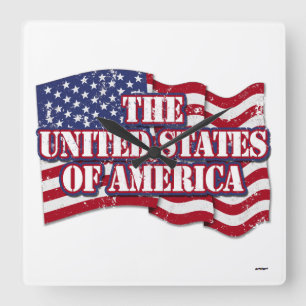 The United States of America with flag distressed Square Wall Clock