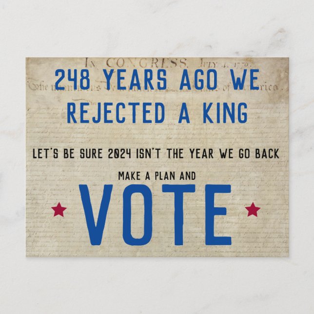 The US has No Kings Make a Plan and Vote Postcard (Front)