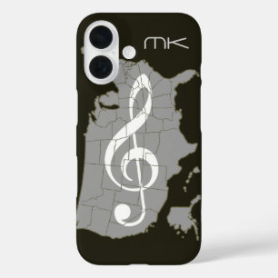 The USA map with a treble clef iPhone 16 Case