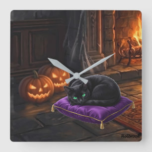 The Vampire Girls' Black Kitty Named Midnight Square Wall Clock