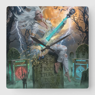 The Vampire Queen’s Electrifying Guitar: Rock Et Square Wall Clock