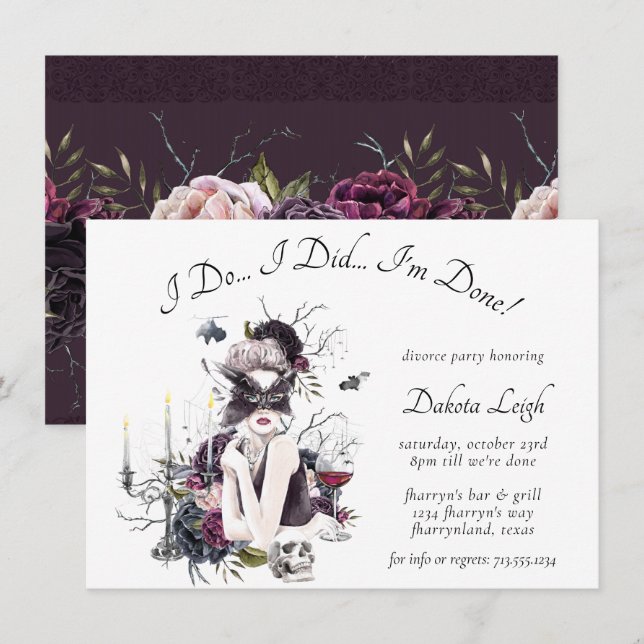 The Vampiress | Moody Gothic Glam Divorce Party Invitation (Front/Back)