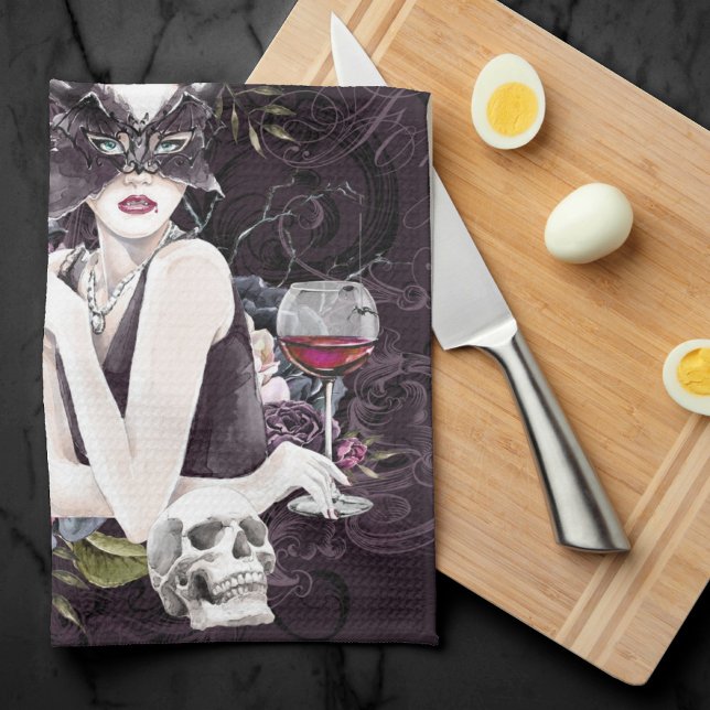 The Vampiress | Moody Gothic Vampy Glam Pale Skin Tea Towel (Creator Uploaded)