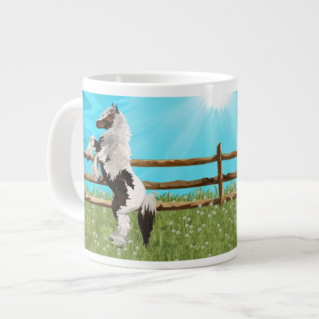 The Vanner Horse On a Heavenly Field of Daisies Large Coffee Mug (Front Left)