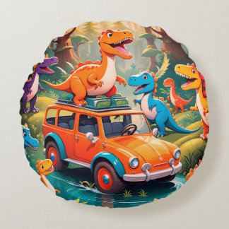 The Velociraptors Family Vacation Round Cushion
