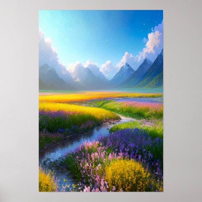 The Vibrant Beauty of a Flower Field Poster (Front)