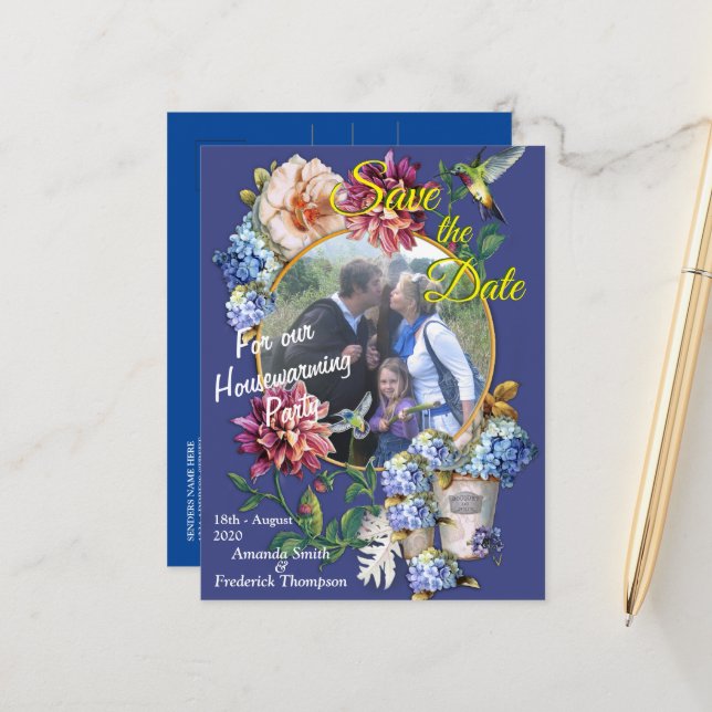 The Victorian-Era  Floral Watercolor  Announcement Postcard (Front/Back In Situ)