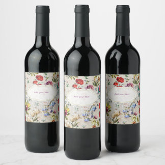 The Victorian-Era Floral Watercolor Creation Wine Wine Label