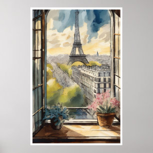 The view of Paris, Eiffel Tower and Louvre Poster