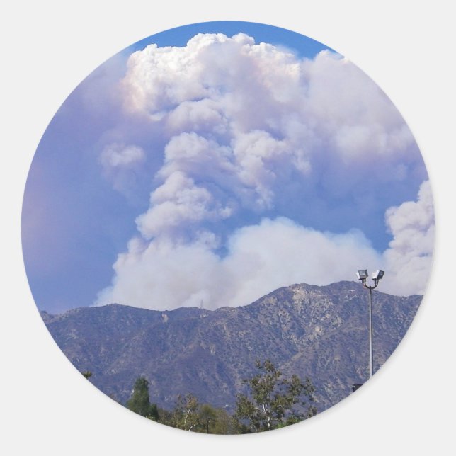The View of the Hills & Smoke Clouds_ Classic Round Sticker (Front)