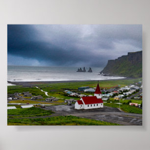 The Vik church and the black beach Poster